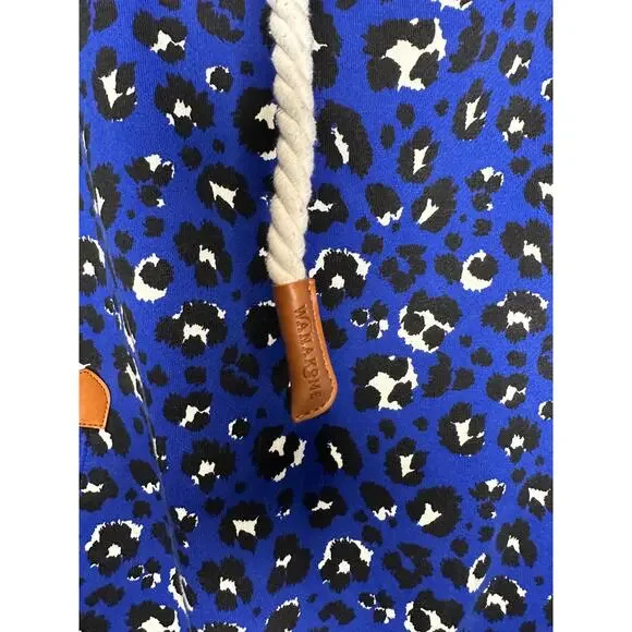 *SOLD* Wanakome Leopard Print Hoodie Blue Black Cozy Fleece Lined XL Gorpcore - Picture 9 of 12